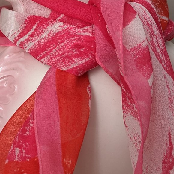 Pink and Orange Silk Sheer Daisy Scarf - Picture 5 of 7